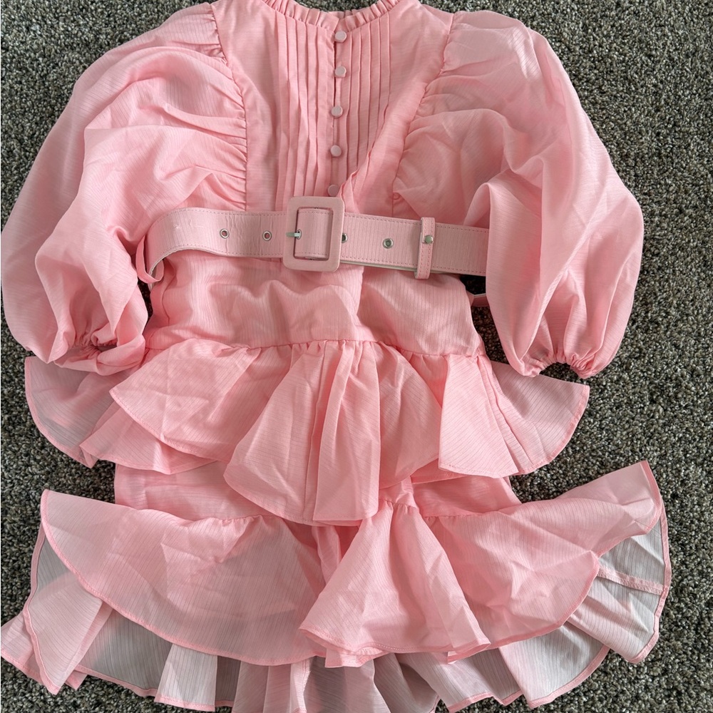 Pink Ruffled Dress with Belt